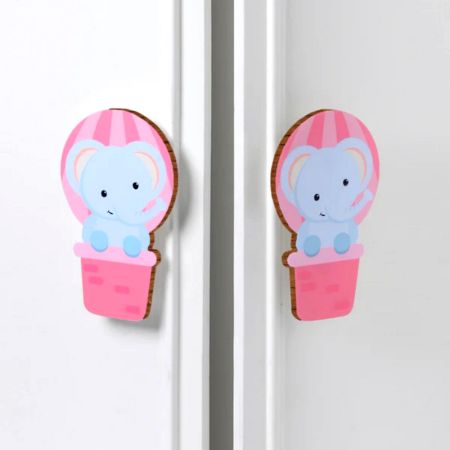 Handcrafted Acacia Wood Hot Air Elephant Cupboard Handles Set